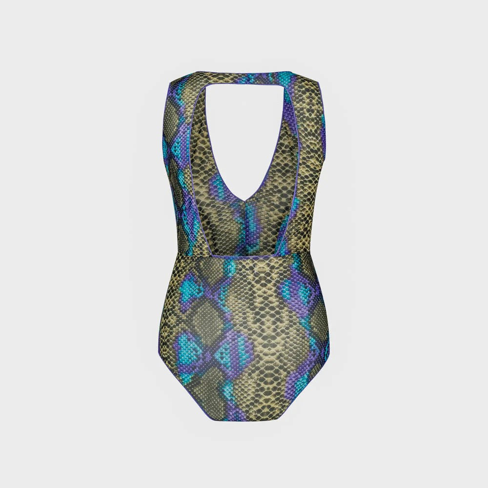Tan Through Fitted Swimsuit The Paula - Dark Multi