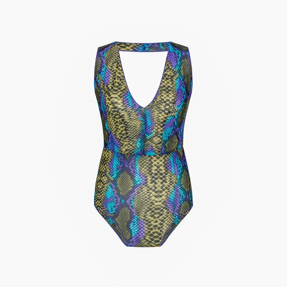 Tan Through Fitted Swimsuit The Paula - Dark Multi