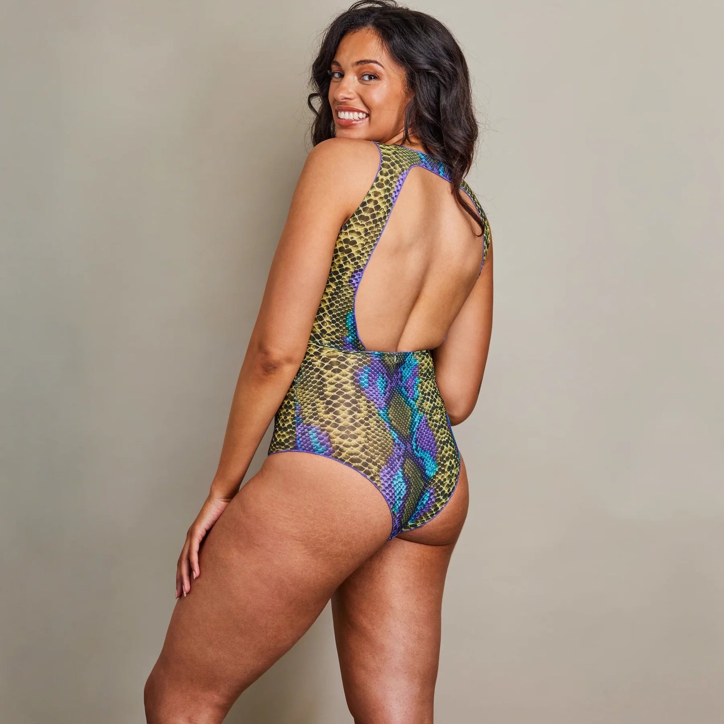Tan Through Fitted Swimsuit The Paula - Dark Multi
